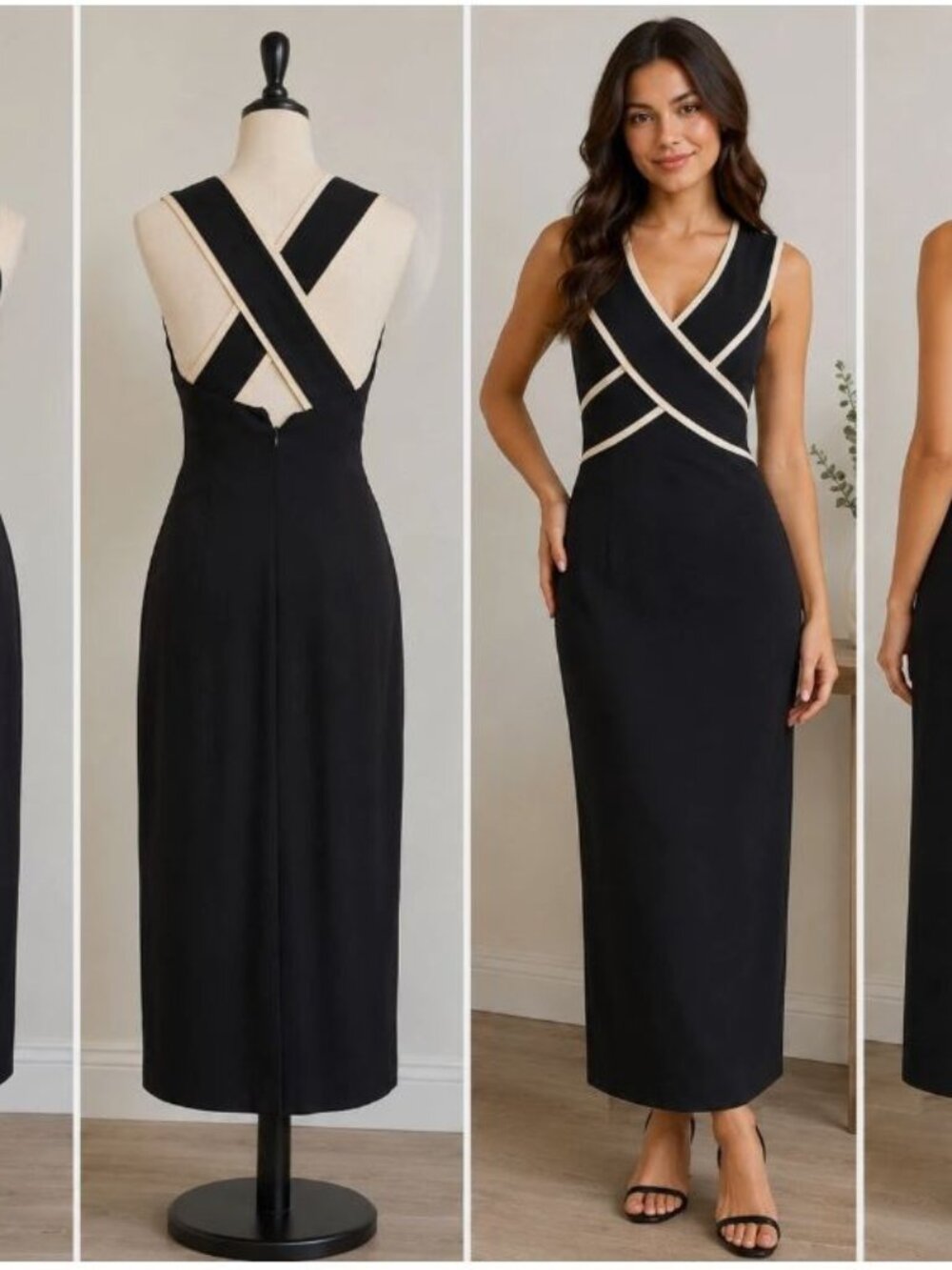 VTG Long Paige Sleeveless Black White Crisscross Made in USA Maxi Dress Size XS